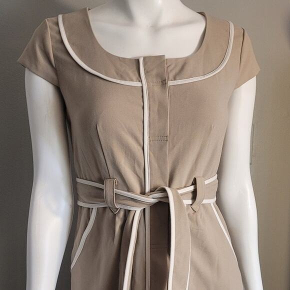 Sandra Darren 6P Tan Career Dress Belted Work Officewear Modest Petite Neutral - Picture 2 of 10